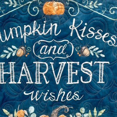 Pumpkin Kisses and Harvest Wishes Quilted Wall Hanging, I Love Fall Most Of All Quilt, Fall Throw Blanket, Blue and Orange Fall Quilt Decor - image3